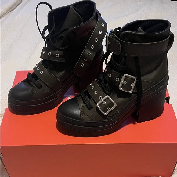 Converse Heeled Combat Booties with Silver Buckles - Picture 1 of 11